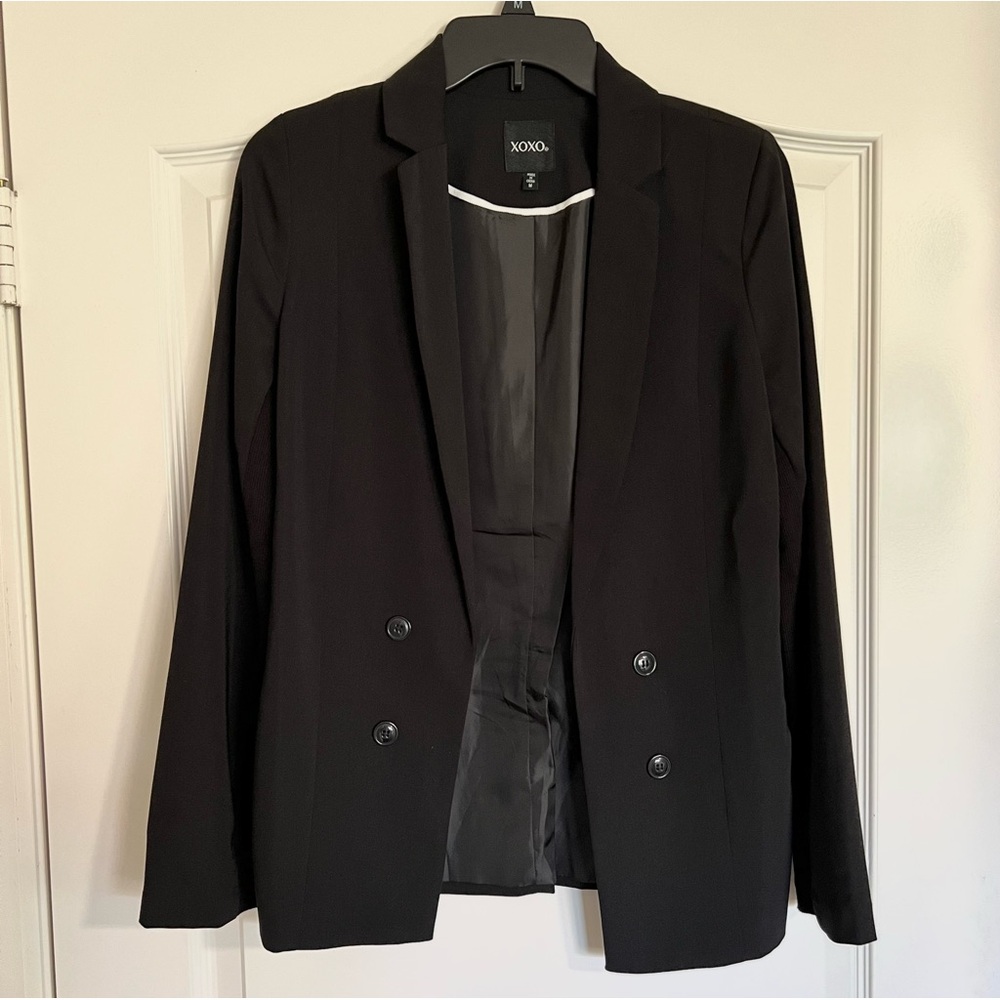 XOXO Black Ribbed Inset 4 Button Black Blazer (Size M)